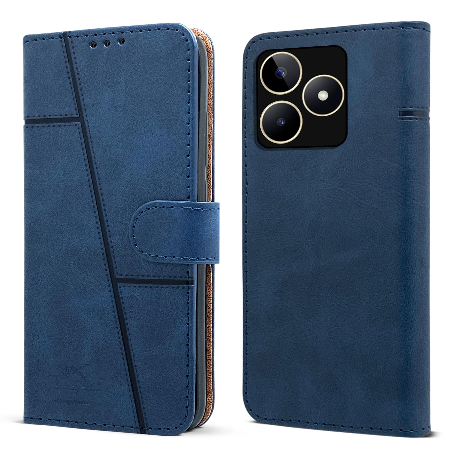 For Realme C51 Flip Cover Case (Stitched Leather with Magnetic Closure)