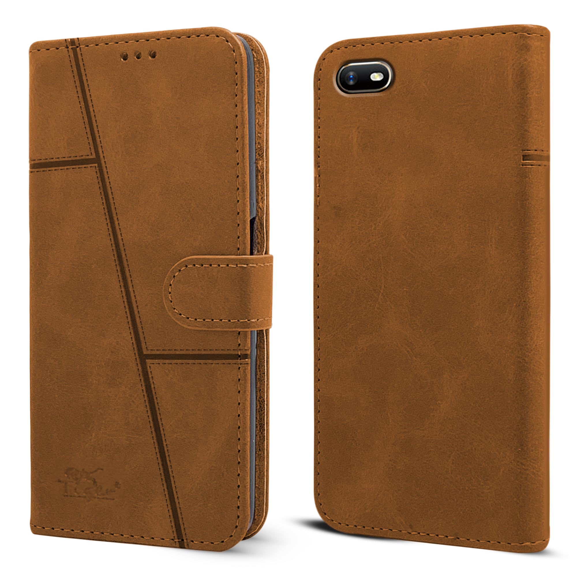 For Oppo A1k Flip Cover Case (Stitched Leather with Magnetic Closure)