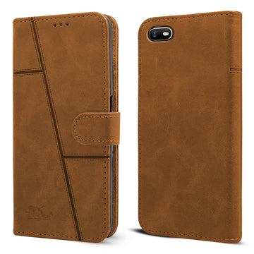 For Oppo A1k Flip Cover Case (Stitched Leather with Magnetic Closure)
