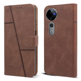 For Vivo V40 | Vivo V40 Pro 5G Flip Cover Case (Stitched Leather with Magnetic Closure)