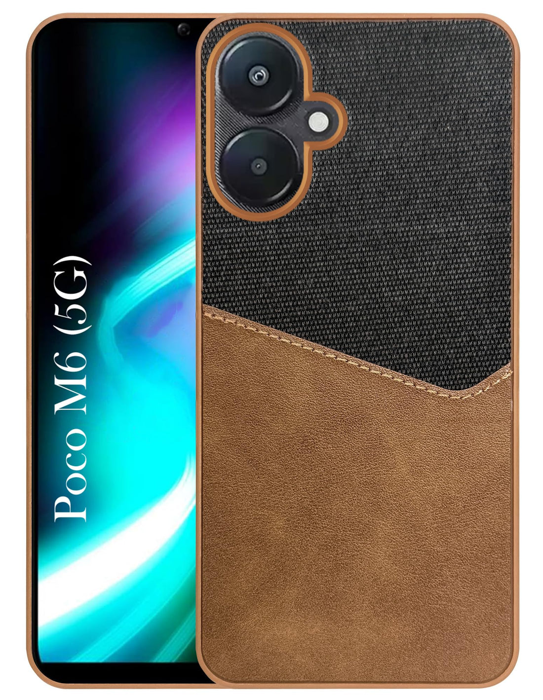For Poco M6 5G Back Cover Case (Dual PU Leather Stitch | Professional Minimalist | Soft and Flexible)