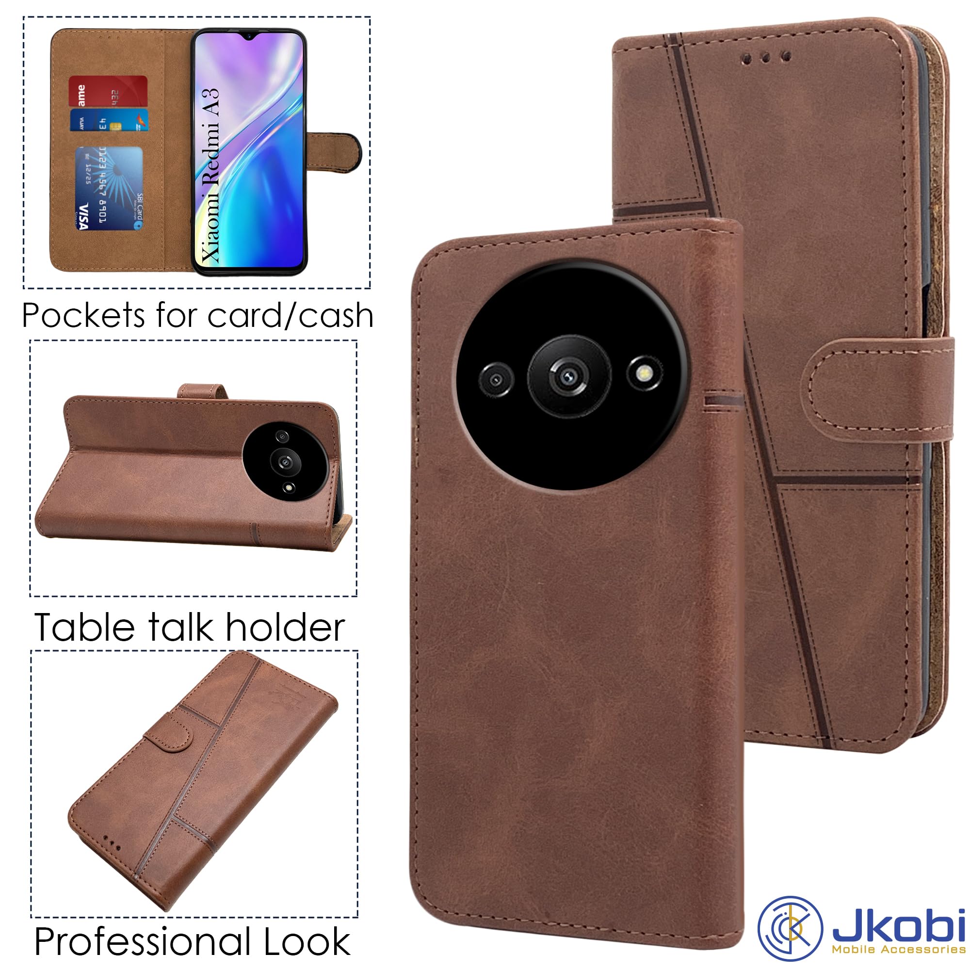 For Xiaomi Redmi A3 Flip Cover Case (Stitched Leather with Magnetic Closure)