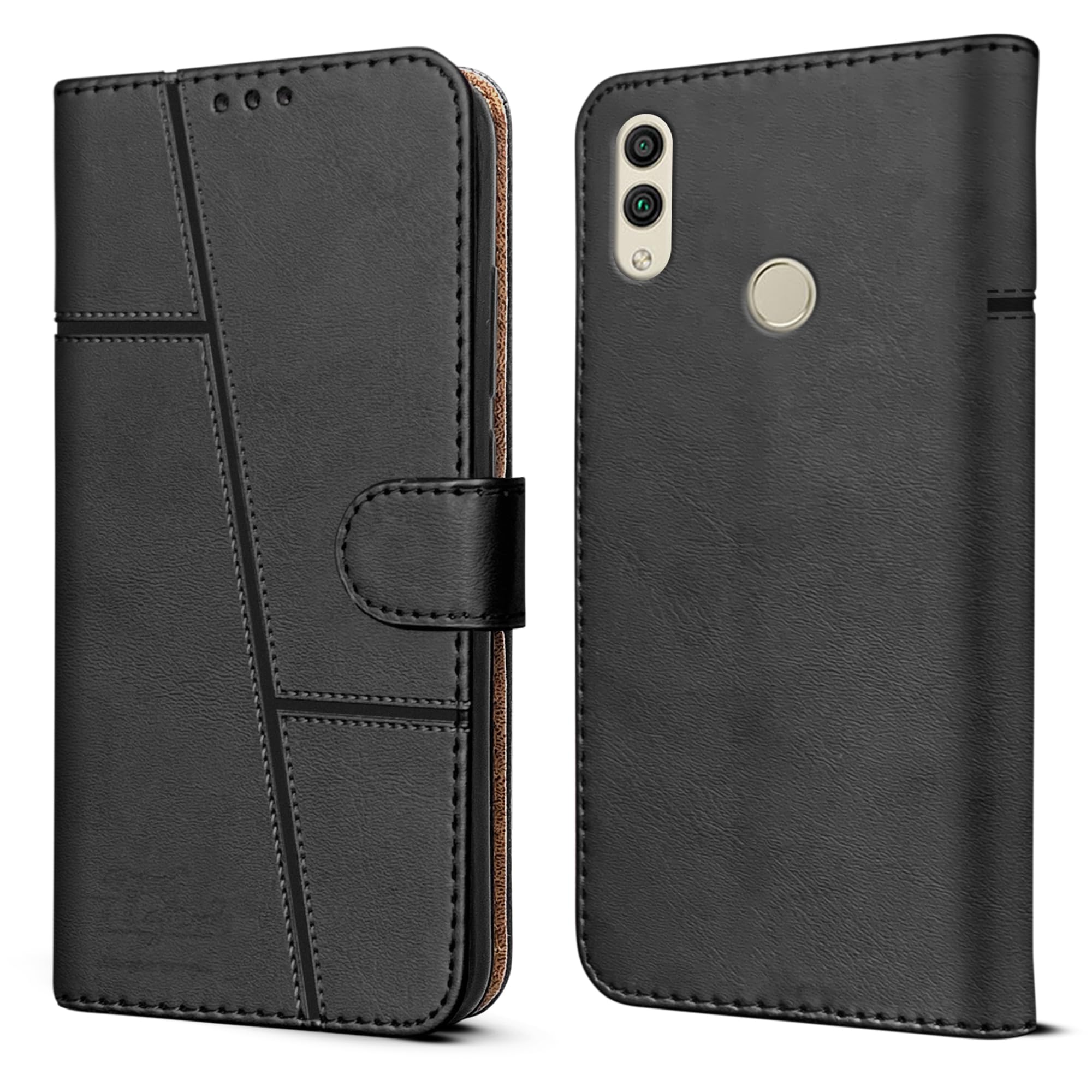 For Honor 8C Flip Cover Case (Stitched Leather with Magnetic Closure)