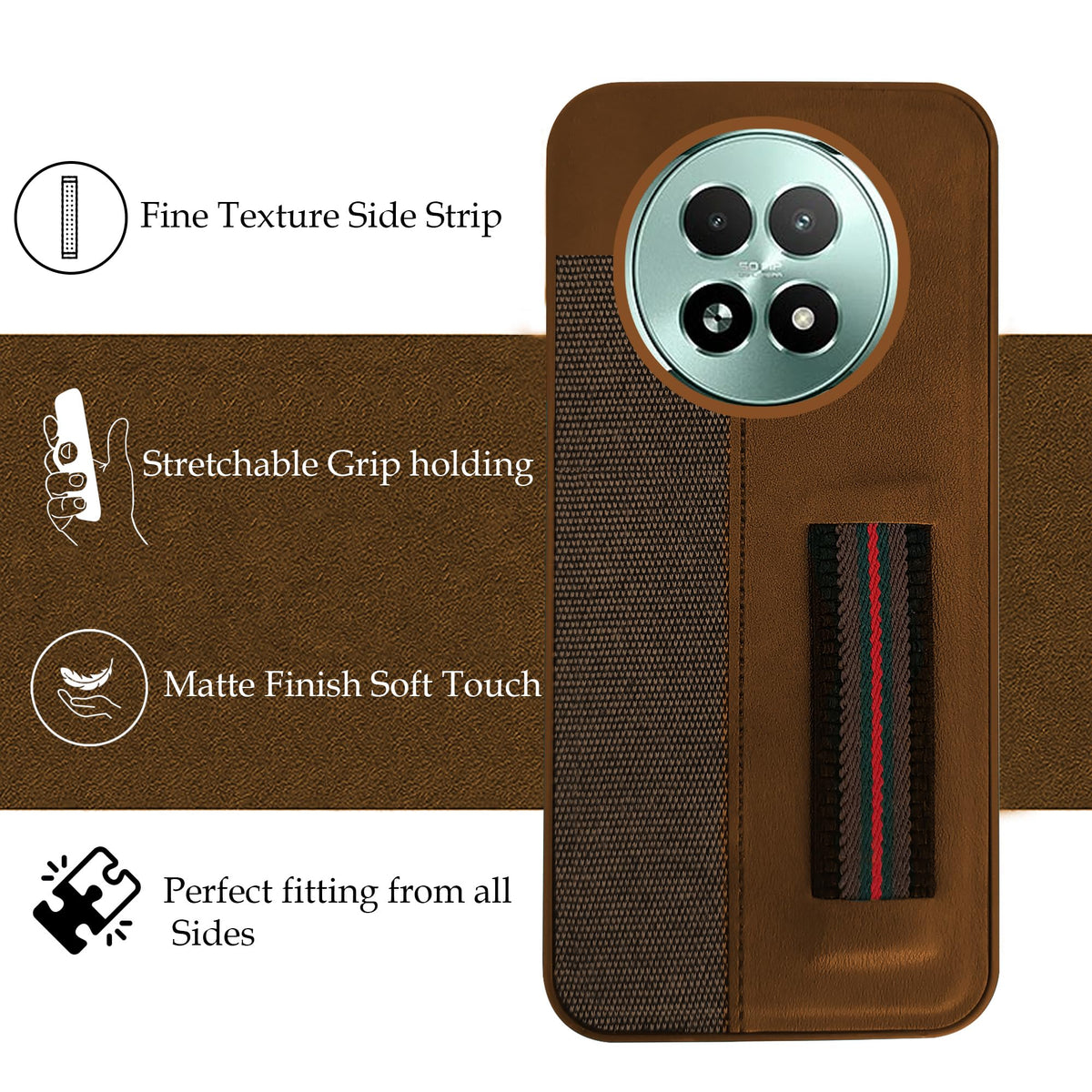 For Realme 13 Back Cover Case (Professional PU Leather | Strip Chain Holder Socket)