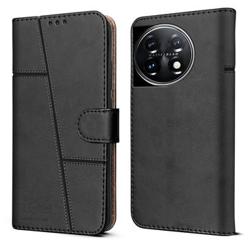 For OnePlus 11 5G Flip Cover Case (Stitched Leather with Magnetic Closure)