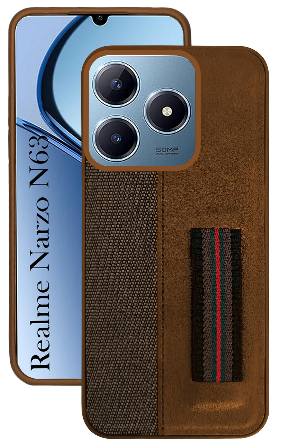 For Realme Narzo N63 Back Cover Case( Professional PU Leather | Strip Chain Holder Socket)