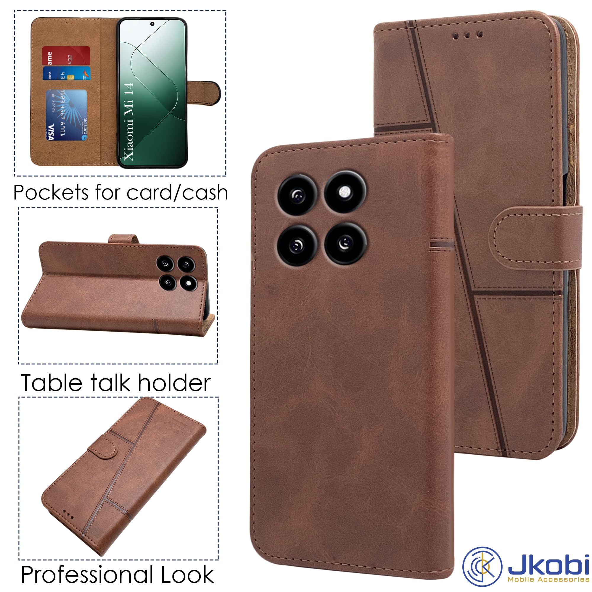 For Xiaomi MI 14 Flip Cover Case (Stitched Leather with Magnetic Closure)