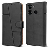 For Itel P40 Flip Cover Case (Stitched Leather with Magnetic Closure)