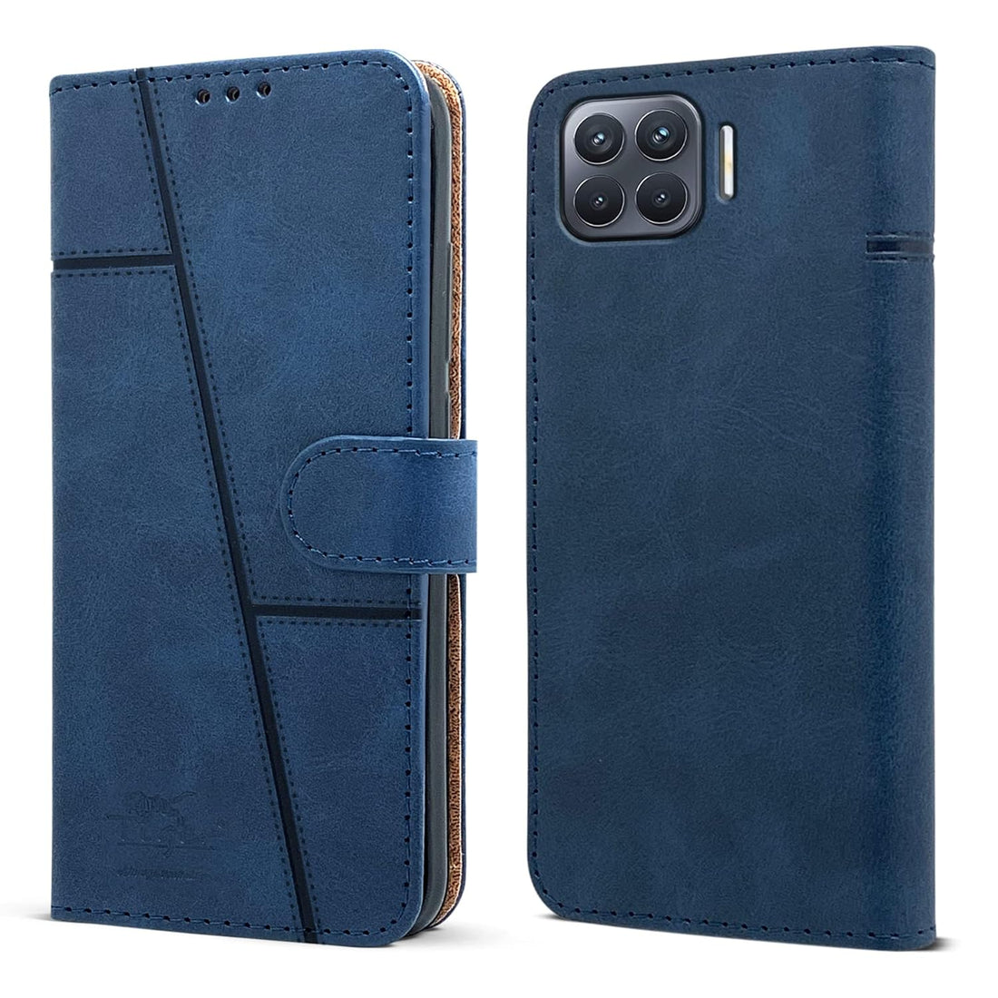 For Oppo Reno 4F Flip Cover Case (Stitched Leather Finish | Magnetic Closure | Inner TPU | Foldable Stand | Wallet Card Slots)