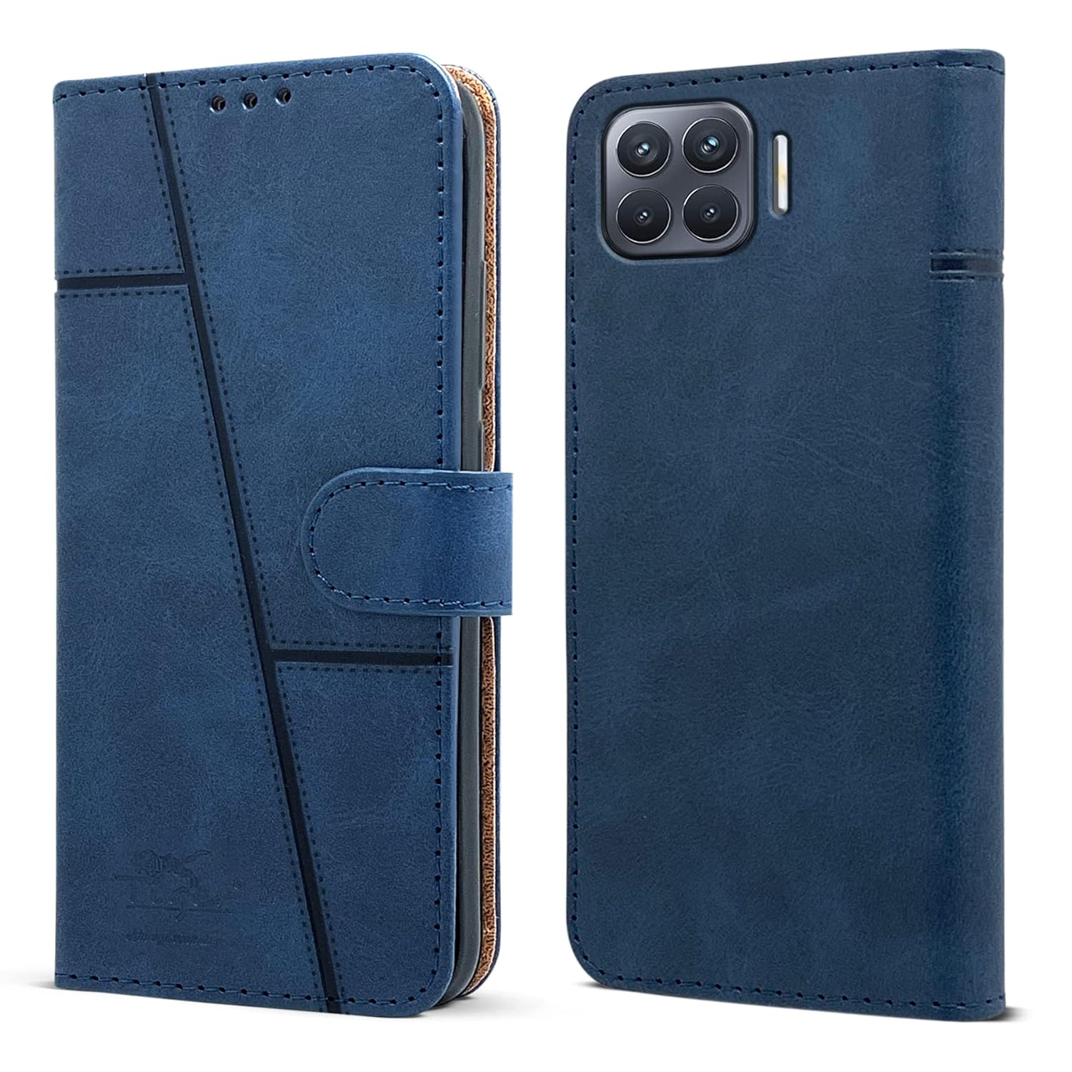 For Oppo Reno 4F Flip Cover Case (Stitched Leather Finish | Magnetic Closure | Inner TPU | Foldable Stand | Wallet Card Slots)