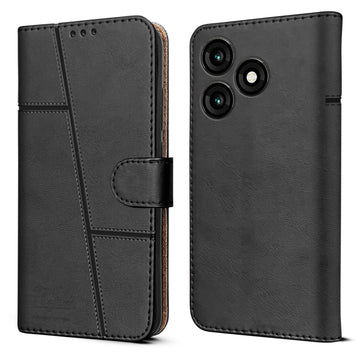 For Itel A70 Flip Cover Case (Stitched Leather with Magnetic Closure)