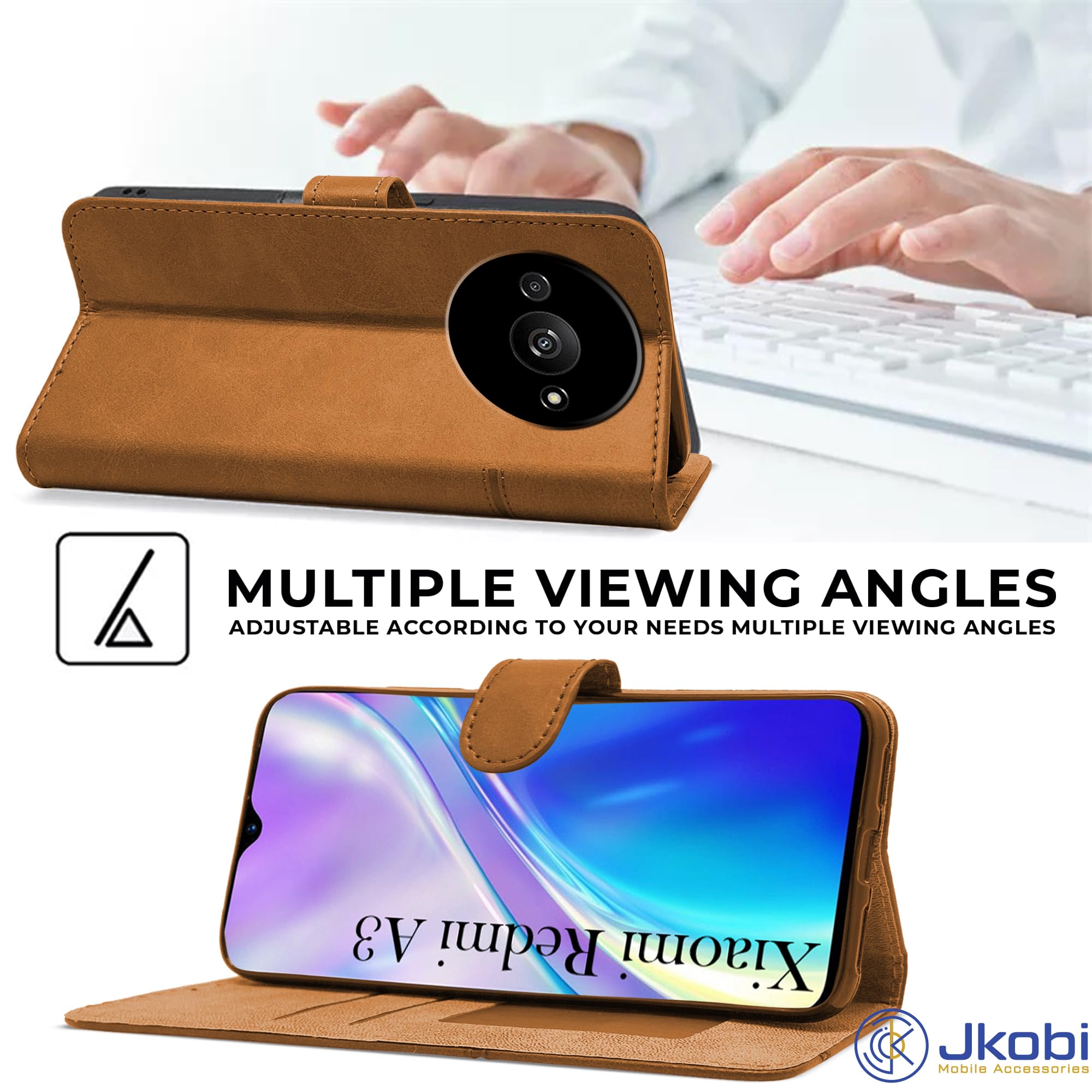 For Xiaomi Redmi A3 Flip Cover Case (Stitched Leather with Magnetic Closure)