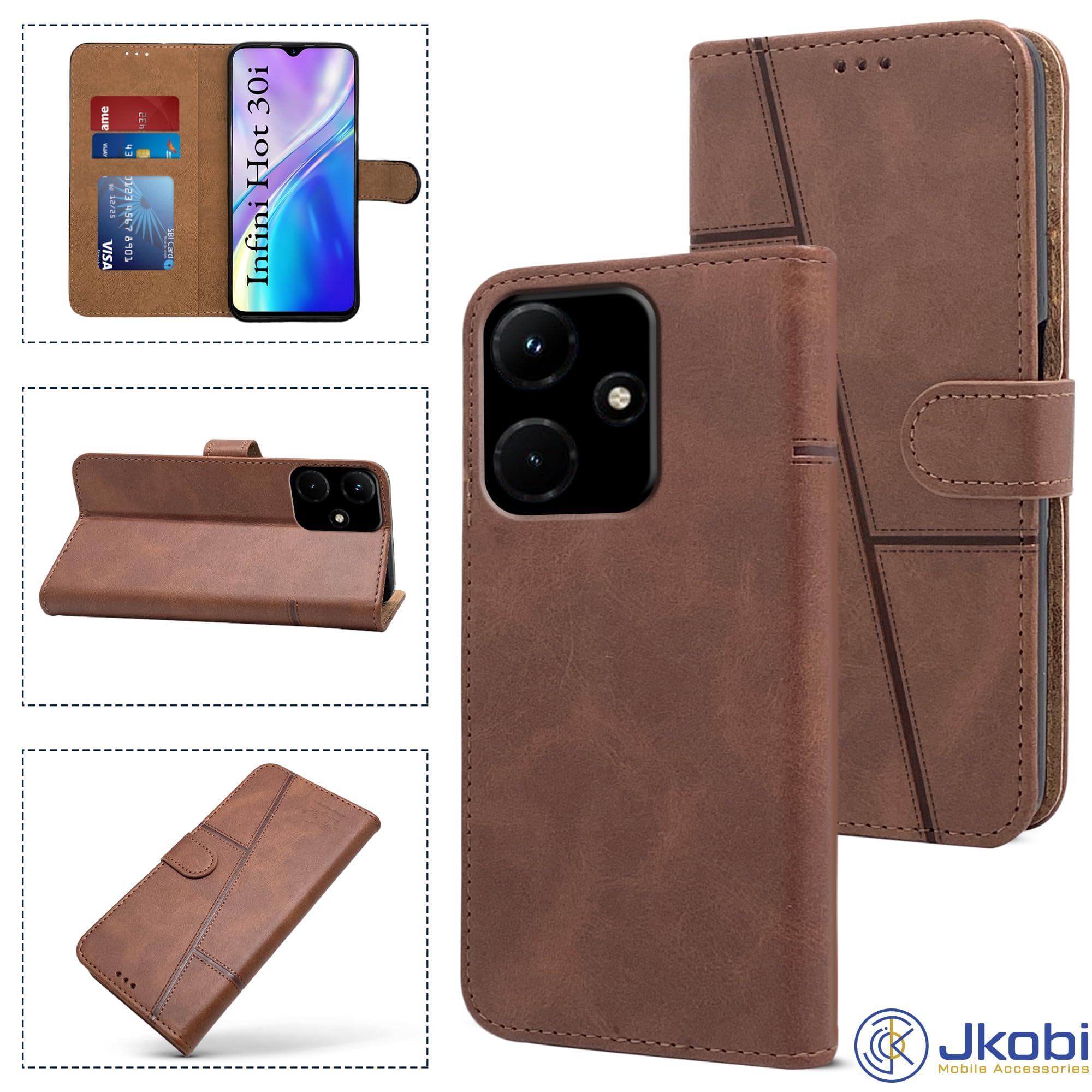 For Infinix Hot 30i Flip Cover Case ( Stitched Leather with Magnetic Closure)