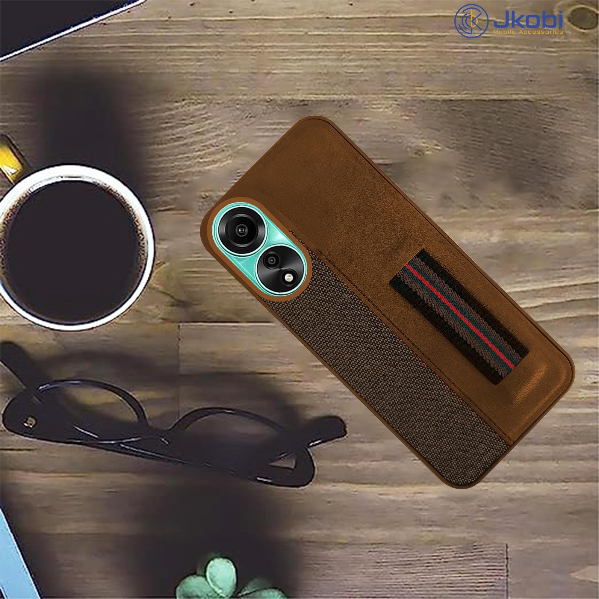 For Oppo A78 4G Back Cover Case (Professional PU Leather | Strip Chain Holder Socket)
