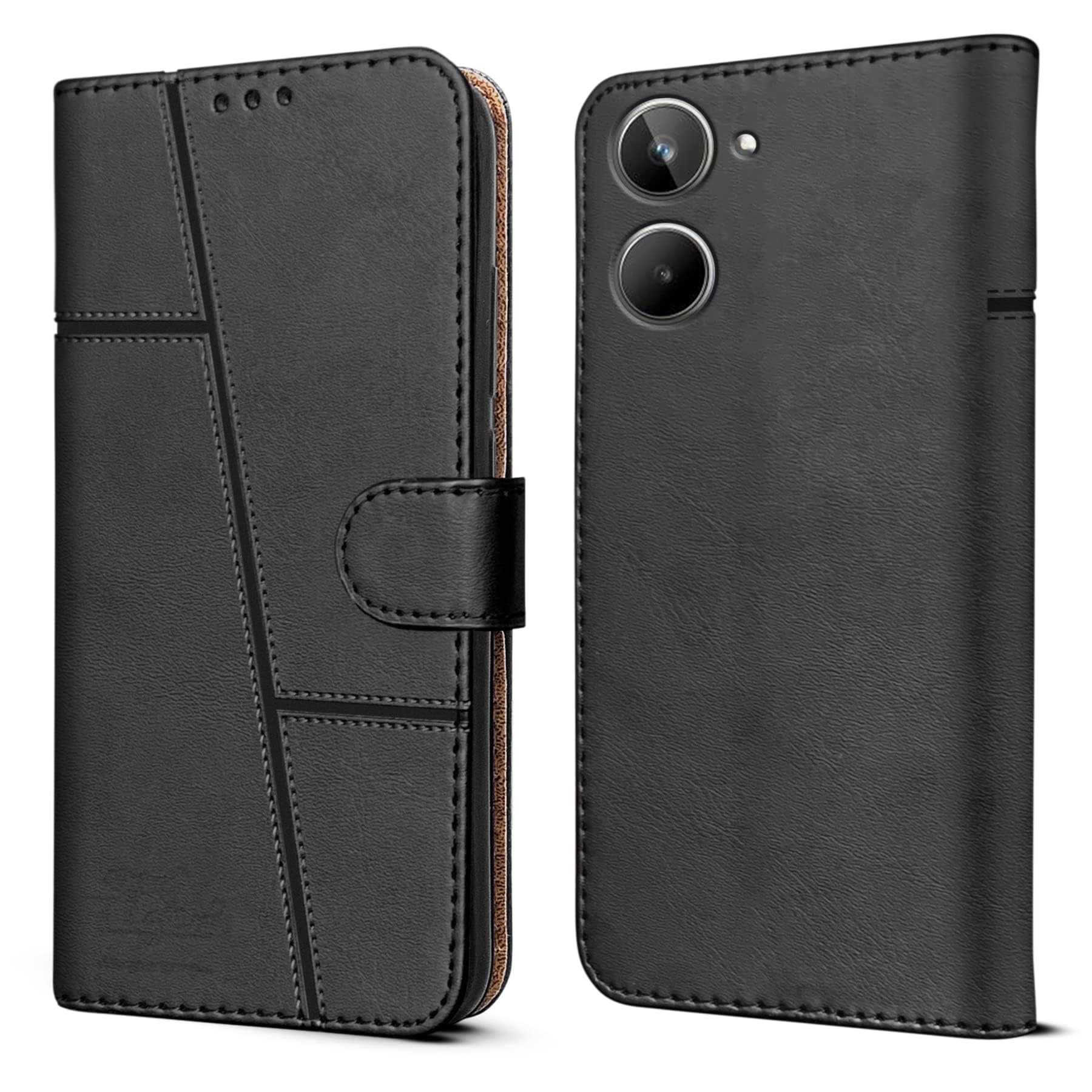 For Realme 10 Flip Case Cover (Stitched Leather with Magnetic Closure | )