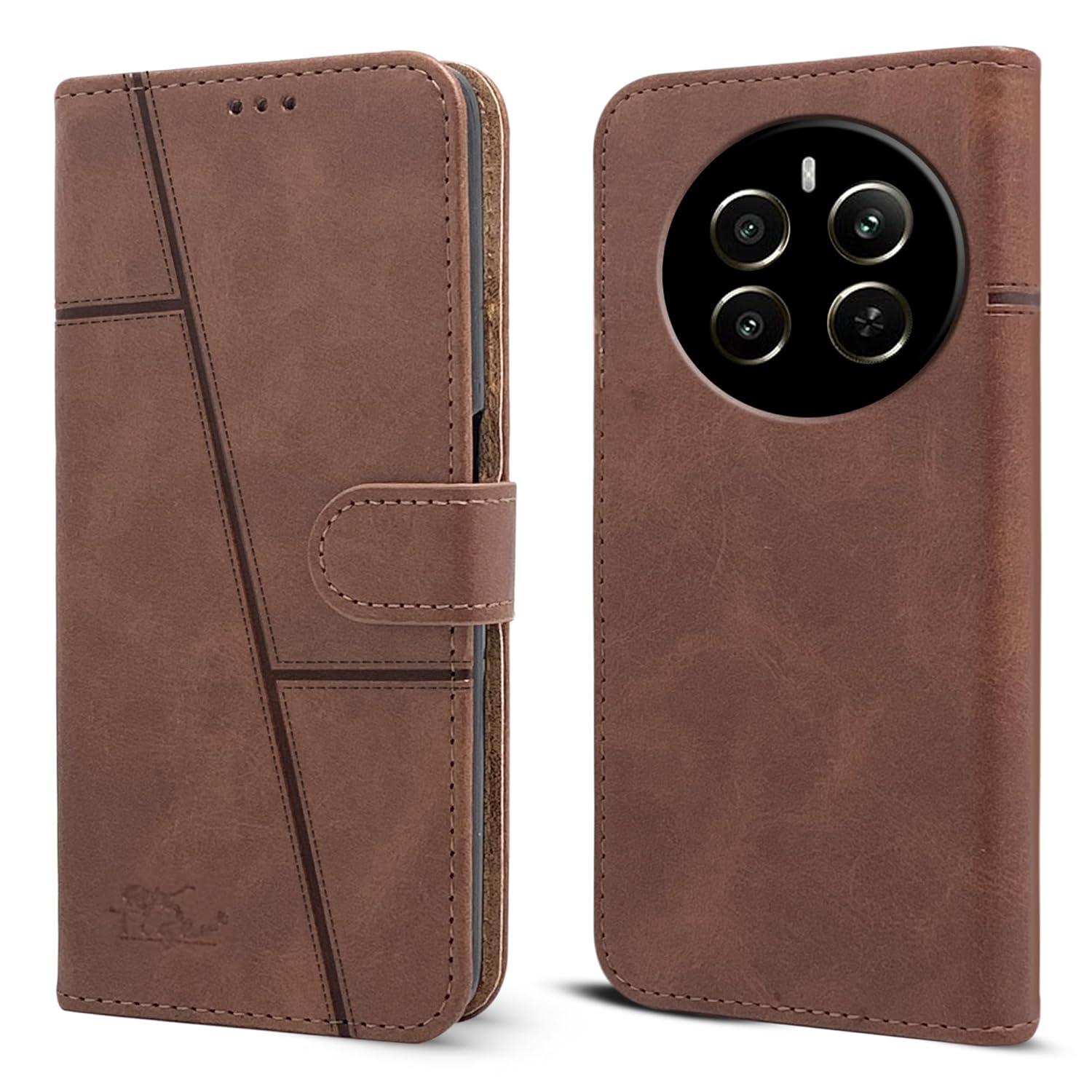 For Realme 12 Plus Flip Cover Case (Stitched Leather with Magnetic Closure)