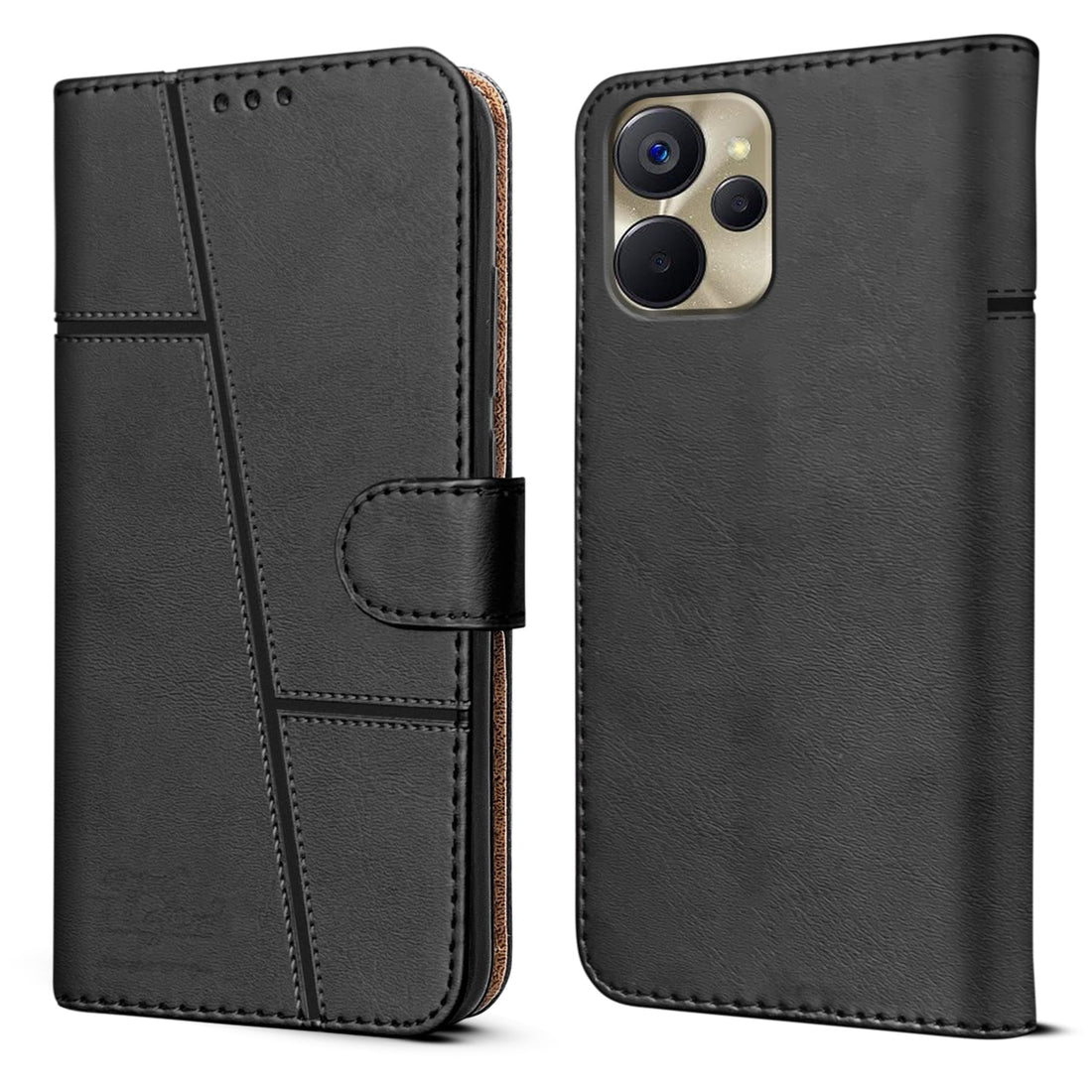 For Realme 9i Flip Cover Case (Stitched Leather with Magnetic Closure)