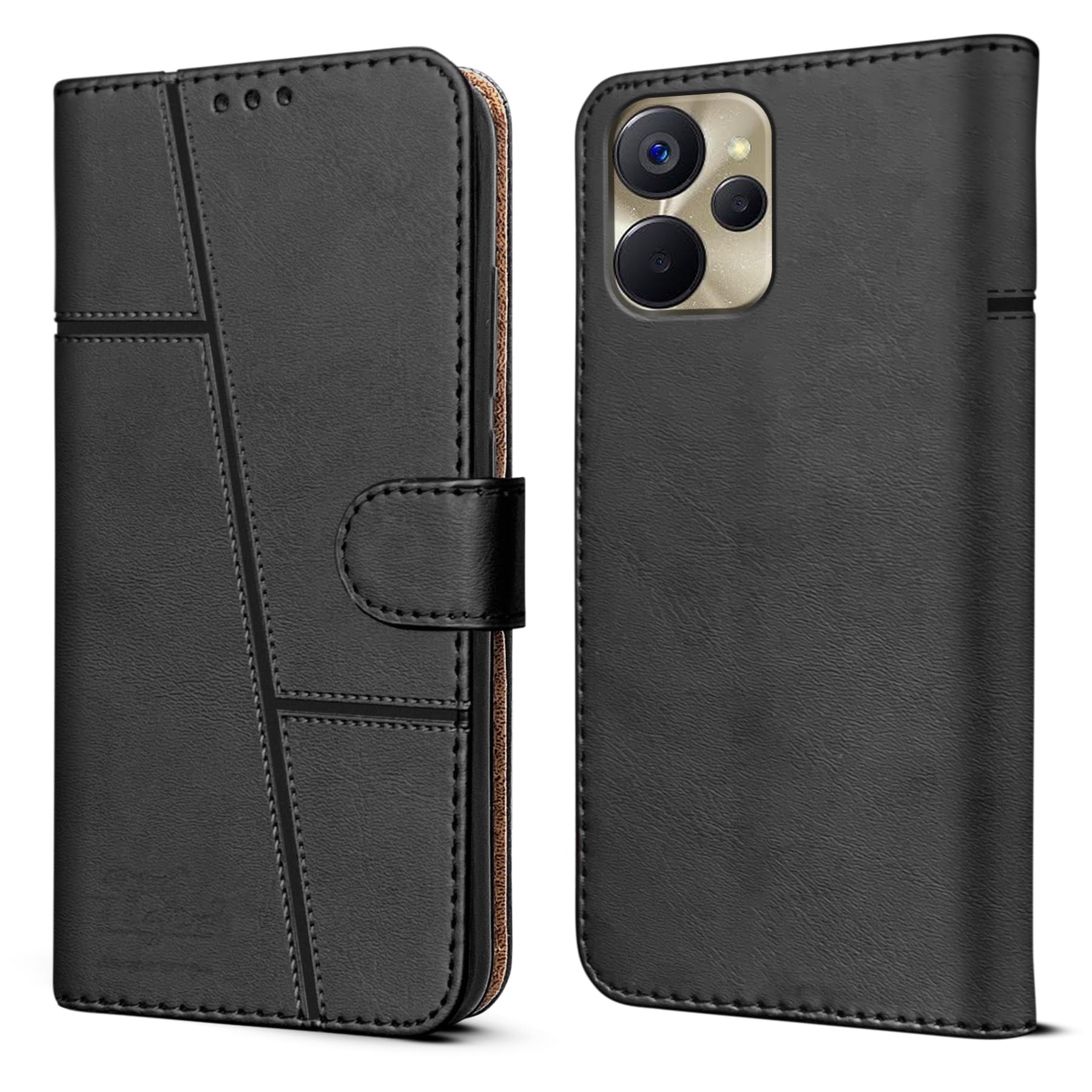 For Realme 9i Flip Cover Case (Stitched Leather with Magnetic Closure)