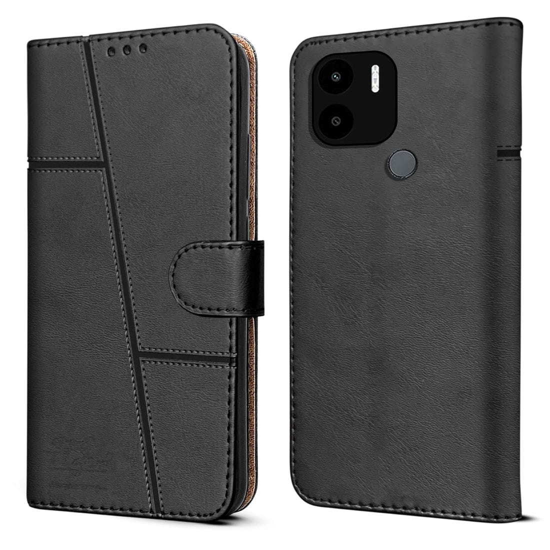 For Xiaomi Poco C51 Flip Cover Case (Stitched Leather with Magnetic Closure)