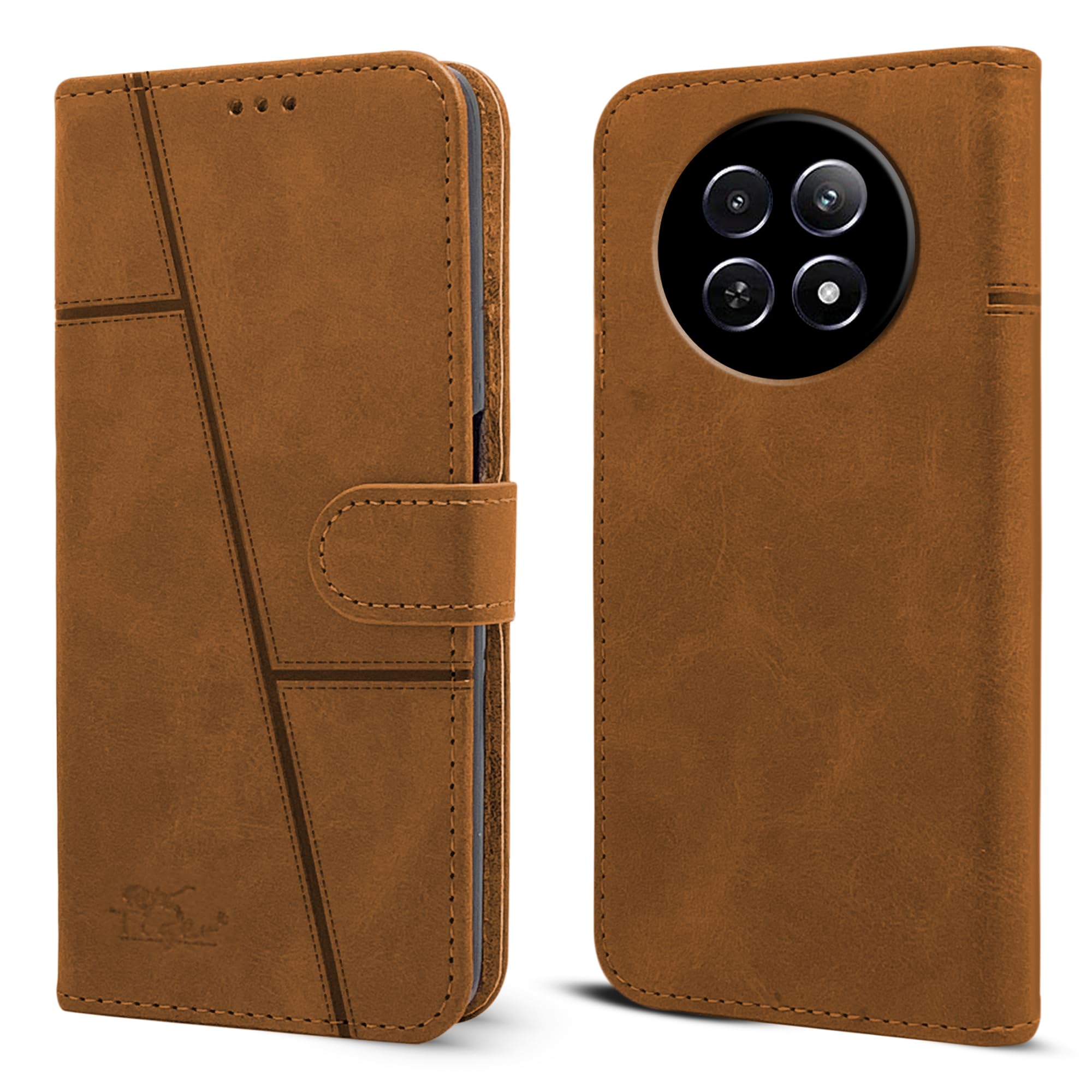 For Realme 12 | Realme 12X Flip Cover Case (Stitched Leather with Magnetic Closure)