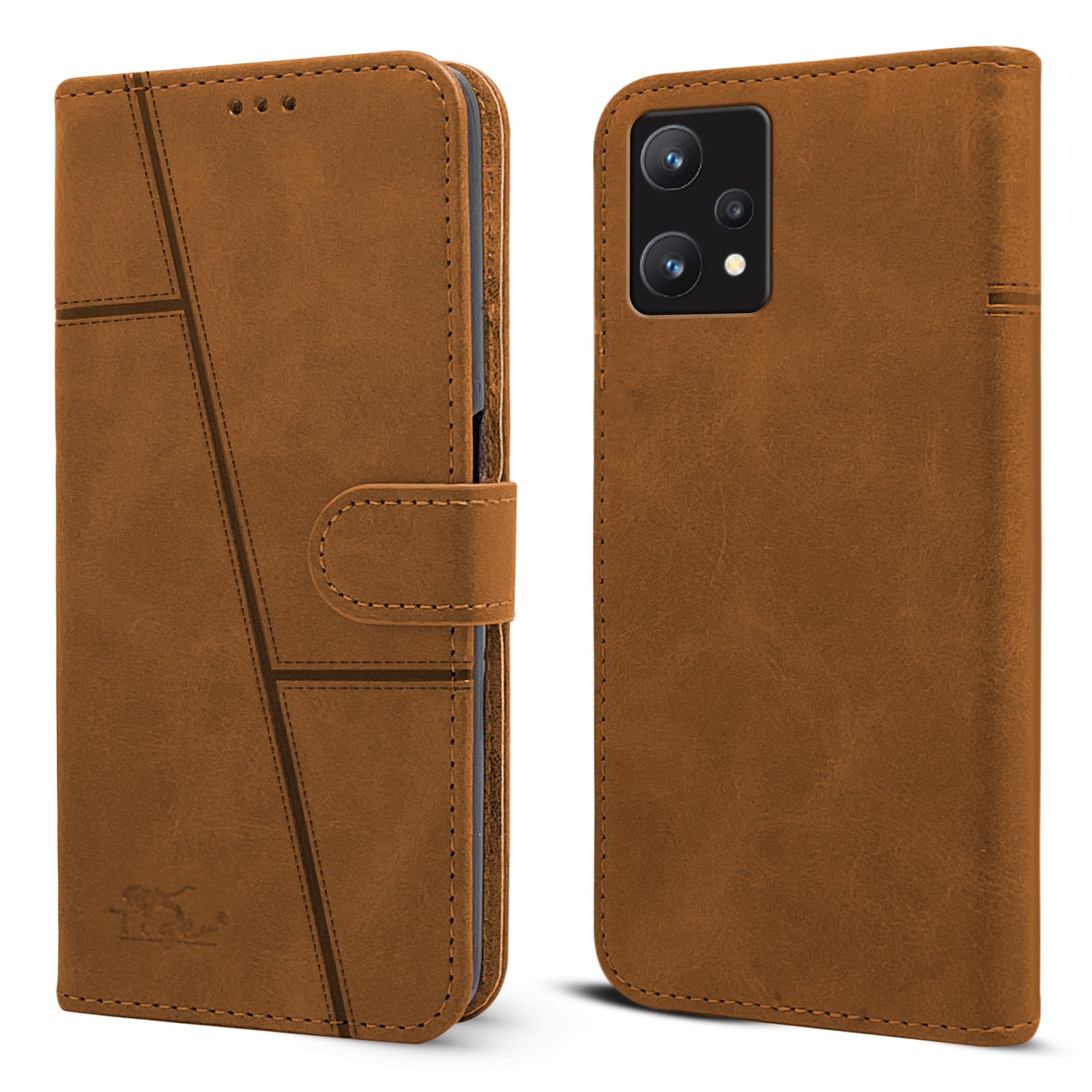 For Realme 9 Pro Flip Cover Case (Stitched Leather with Magnetic Closure)