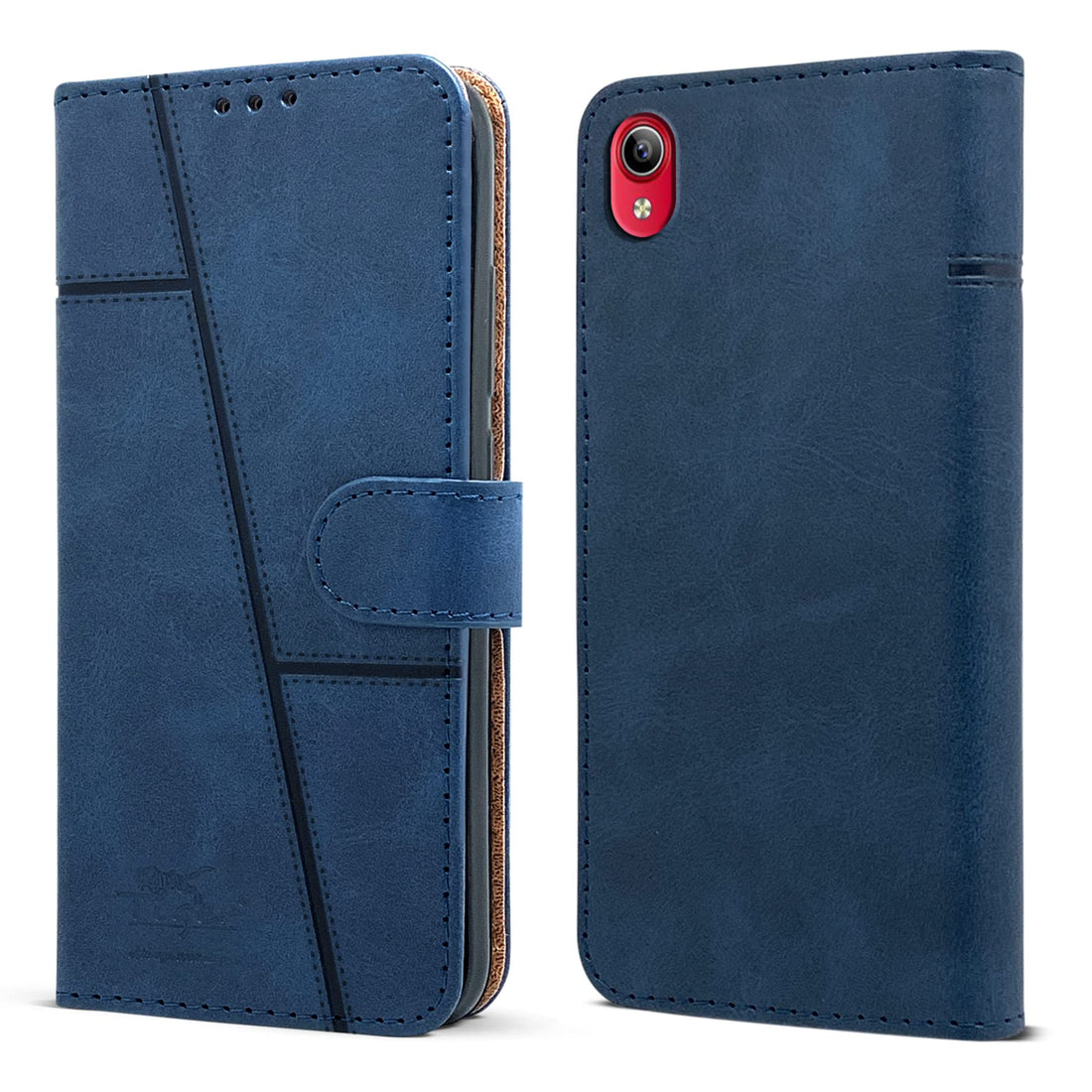 For Vivo Y1s Flip Cover Case (Stitched Leather with Magnetic Closure)