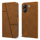 For Poco C65 Flip Cover Case (Stitched Leather with Magnetic Closure)