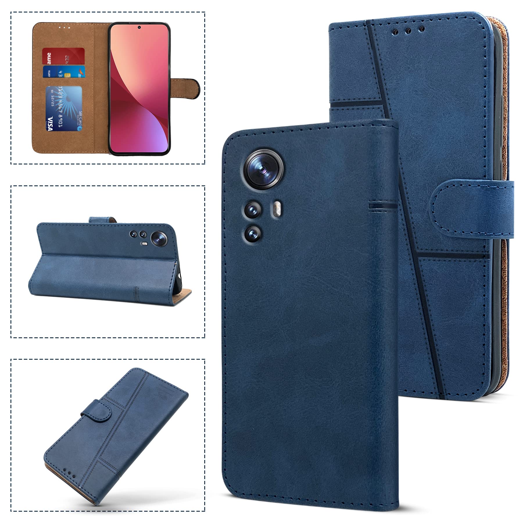 For Xiaomi 12 Flip Cover Case (Stitched Leather with Magnetic Closure)