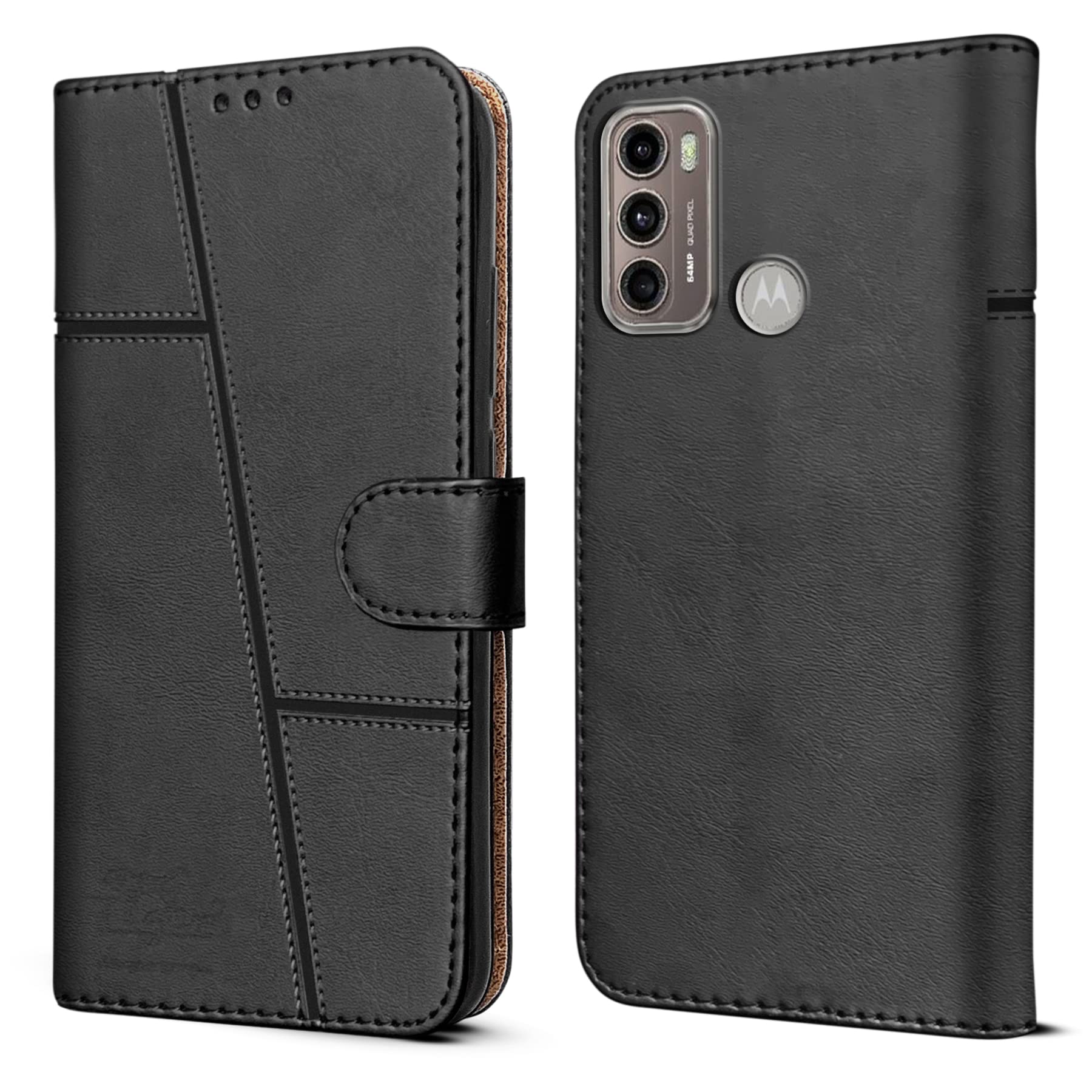 For Moto G40 Fusion | G60 Flip Cover Case (Stitched Leather Finish | Magnetic Closure | Inner TPU | Foldable Stand | Wallet Card Slots)