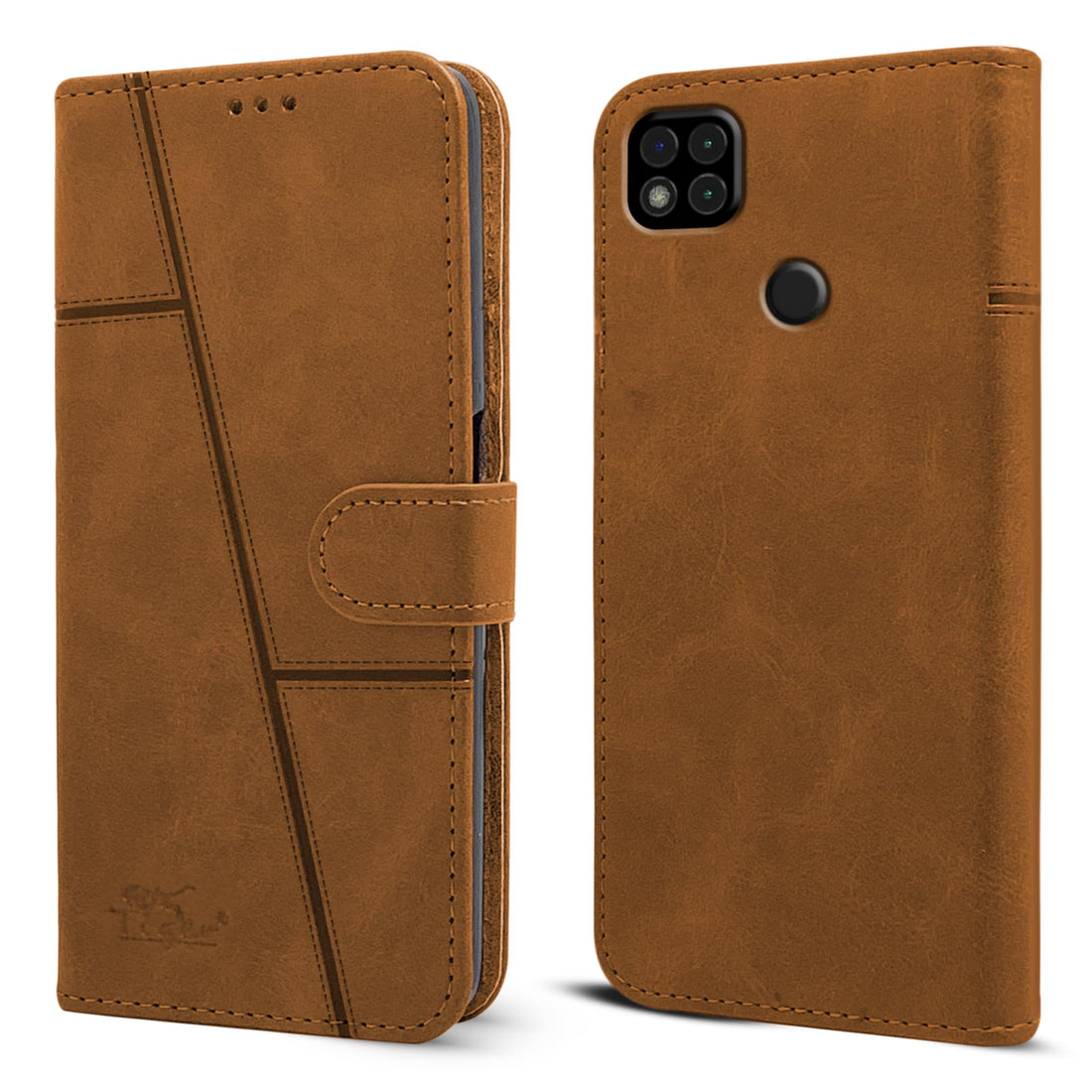 For Redmi 9C  Flip Cover Case (Stitched Leather with Magnetic Closure)
