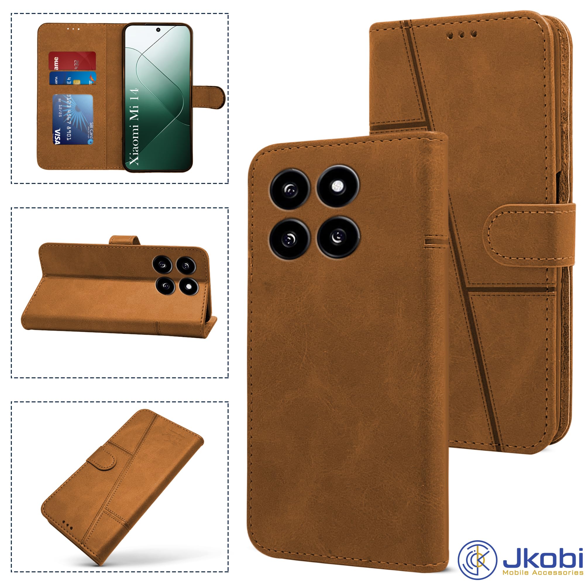 For Xiaomi MI 14 Flip Cover Case (Stitched Leather with Magnetic Closure)