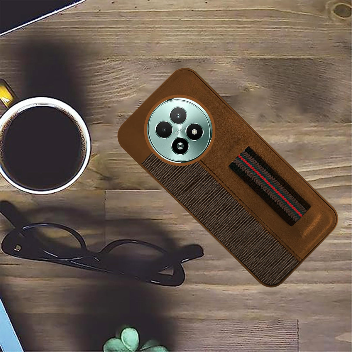 For Realme 13 Back Cover Case (Professional PU Leather | Strip Chain Holder Socket)