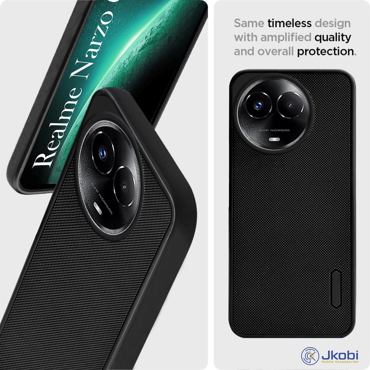 For Realme Narzo 60x Back Cover Case Rubberised (Textured Grip Design| Micro-Fiber Cloth Inside | Slim and Light Weight | Soft Touch and Feel)