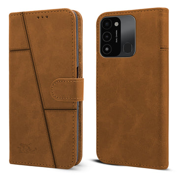For Tecno Spark 8C Flip Cover Case (Stitched Leather with Magnetic Closure)
