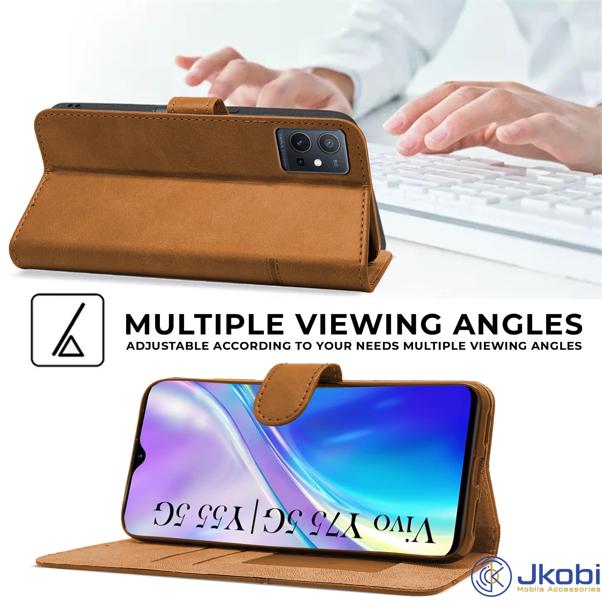 For Vivo Y75 5G | Y55 5G Flip Cover Case (Stitched Leather with Magnetic Closure)