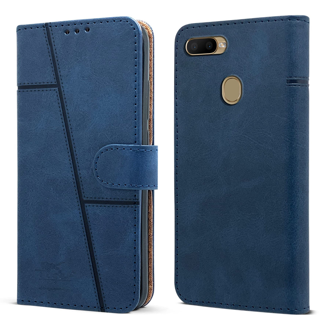 For Realme 2 Flip Cover Case (Stitched Leather Finish | Magnetic Closure | Inner TPU | Foldable Stand | Wallet Card Slots)