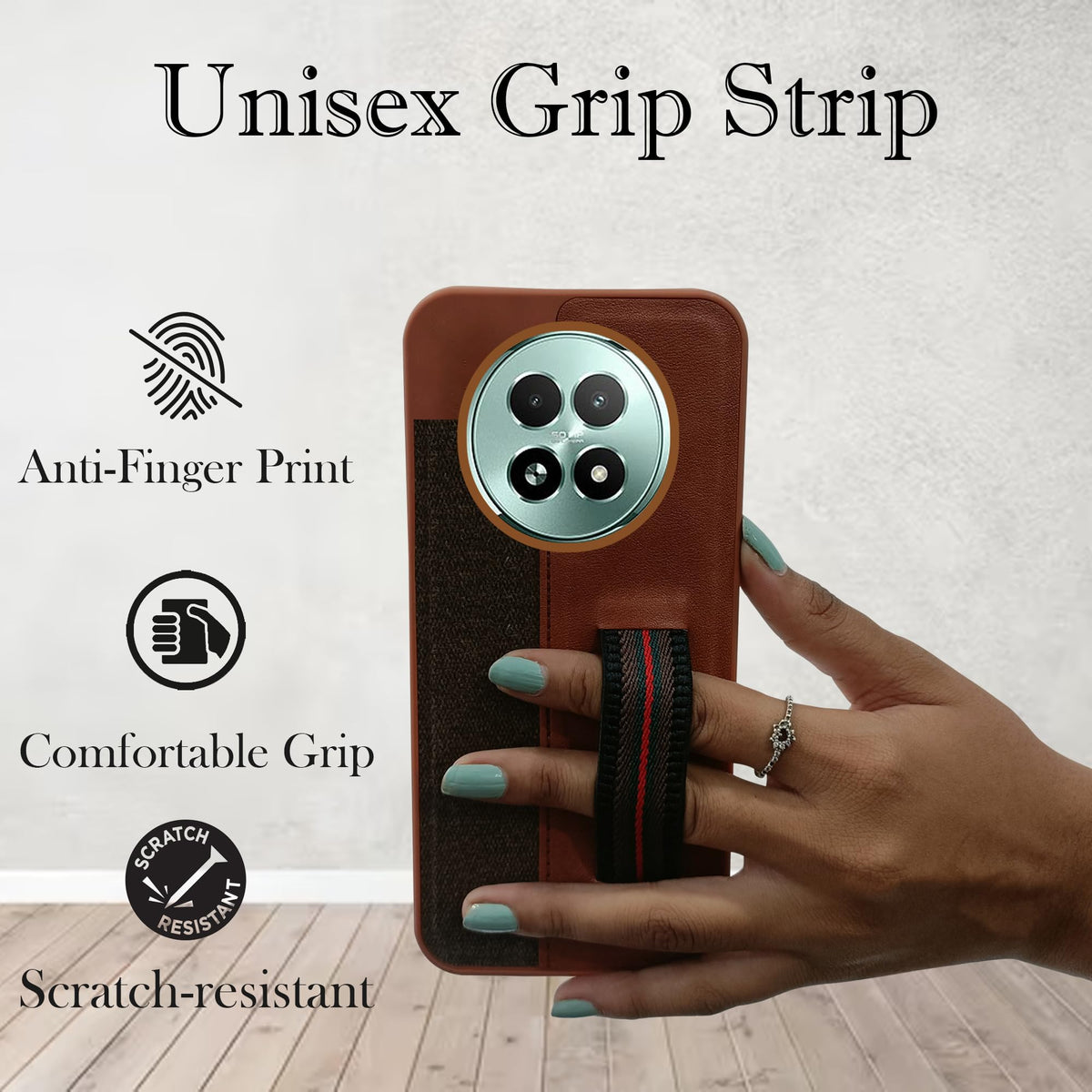 For Realme 13 Back Cover Case (Professional PU Leather | Strip Chain Holder Socket)