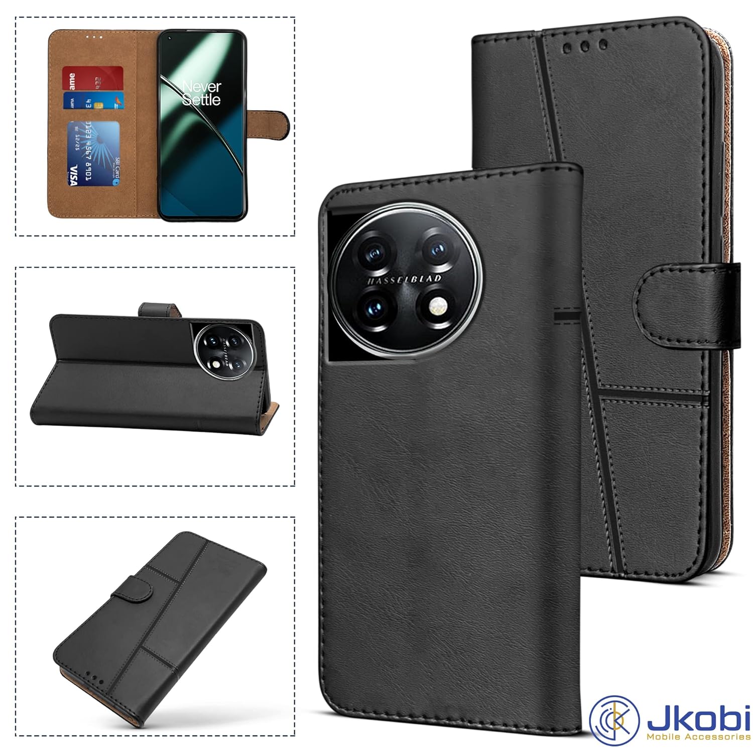 For OnePlus 11 5G Flip Cover Case (Stitched Leather with Magnetic Closure)