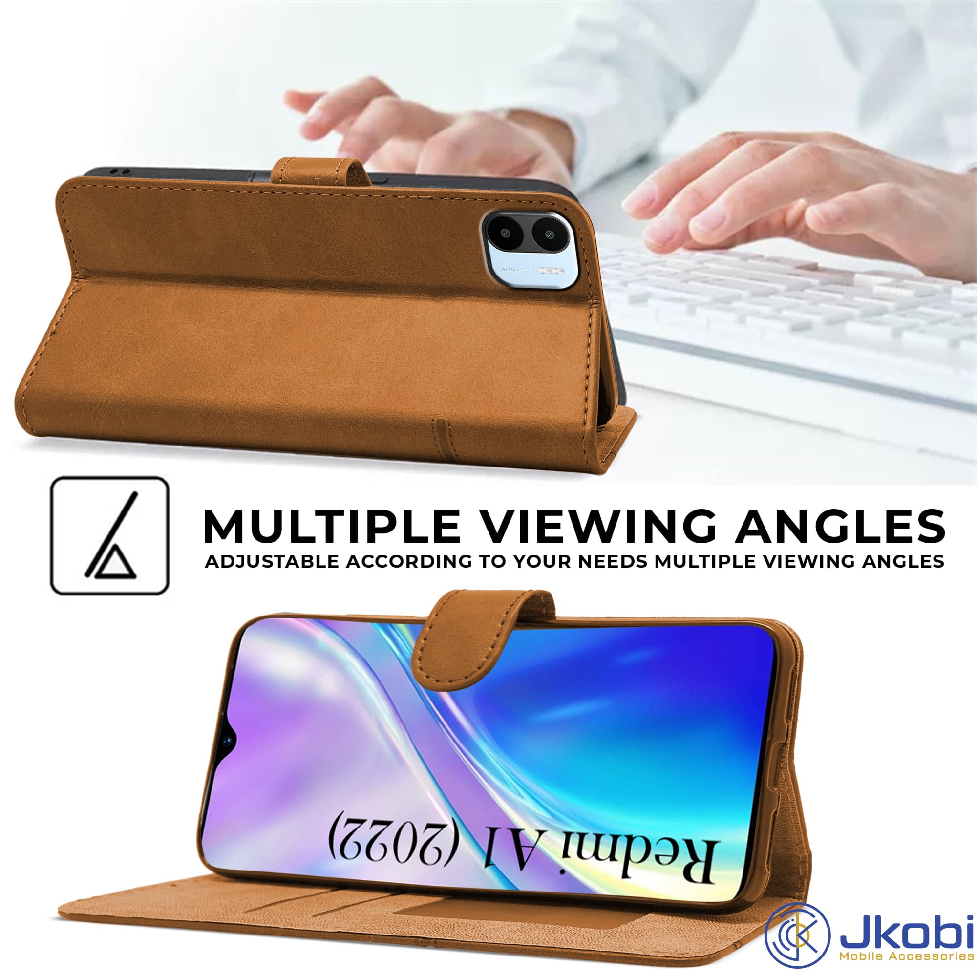For Xiaomi Redmi A1 2022 Flip Cover Case (Stitched Leather with Magnetic Closure)