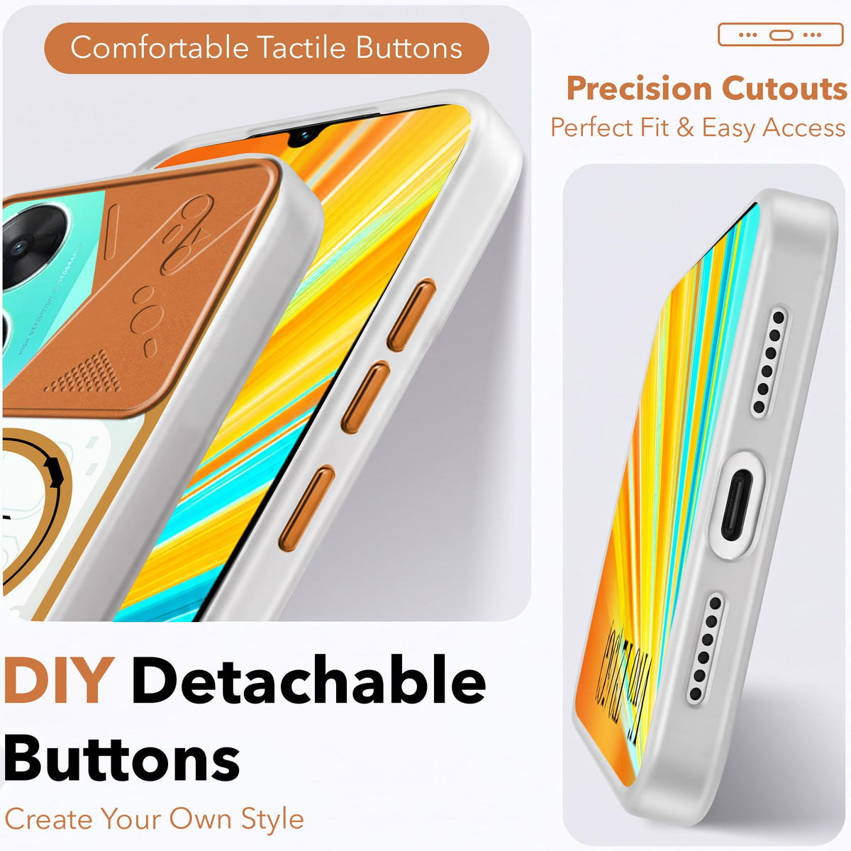For Vivo T2 Metallic Back Cover Case (Metallic Camera Protection & Buttons | Translucent Milky Shade | Hard Polycarbonate)