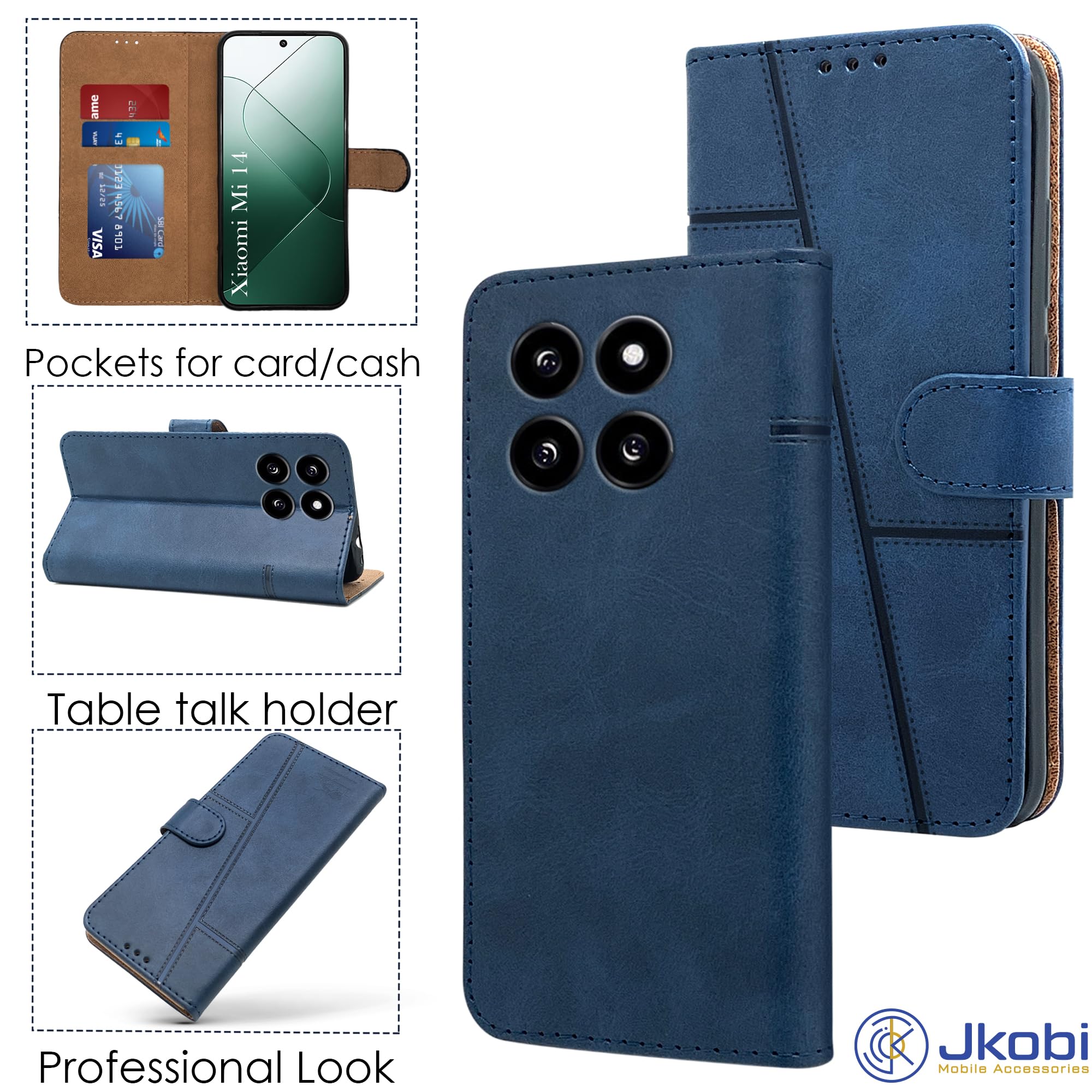 For Xiaomi MI 14 Flip Cover Case (Stitched Leather with Magnetic Closure)
