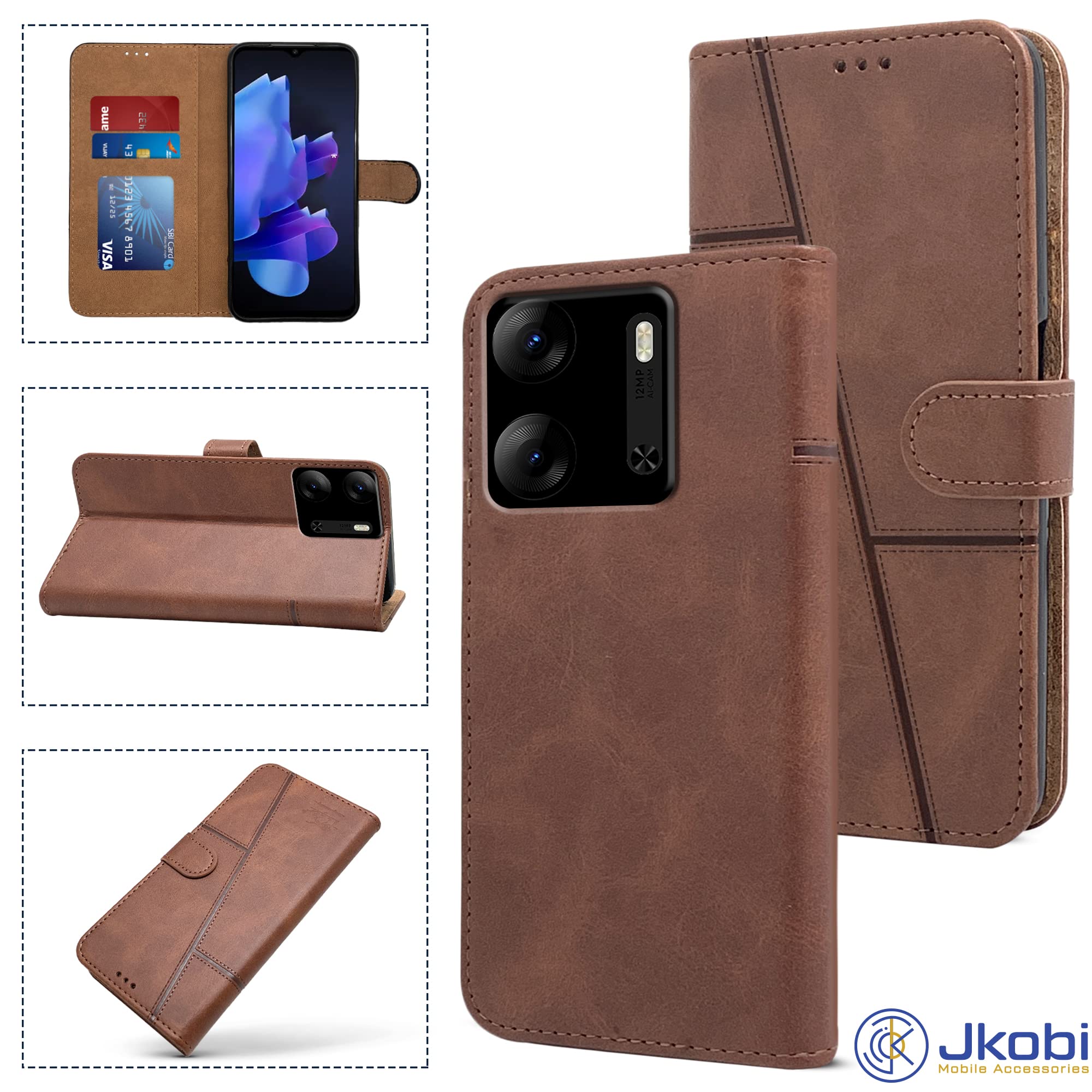For Tecno POP 7 Pro Flip Cover Case (Stitched Leather with Magnetic Closure)