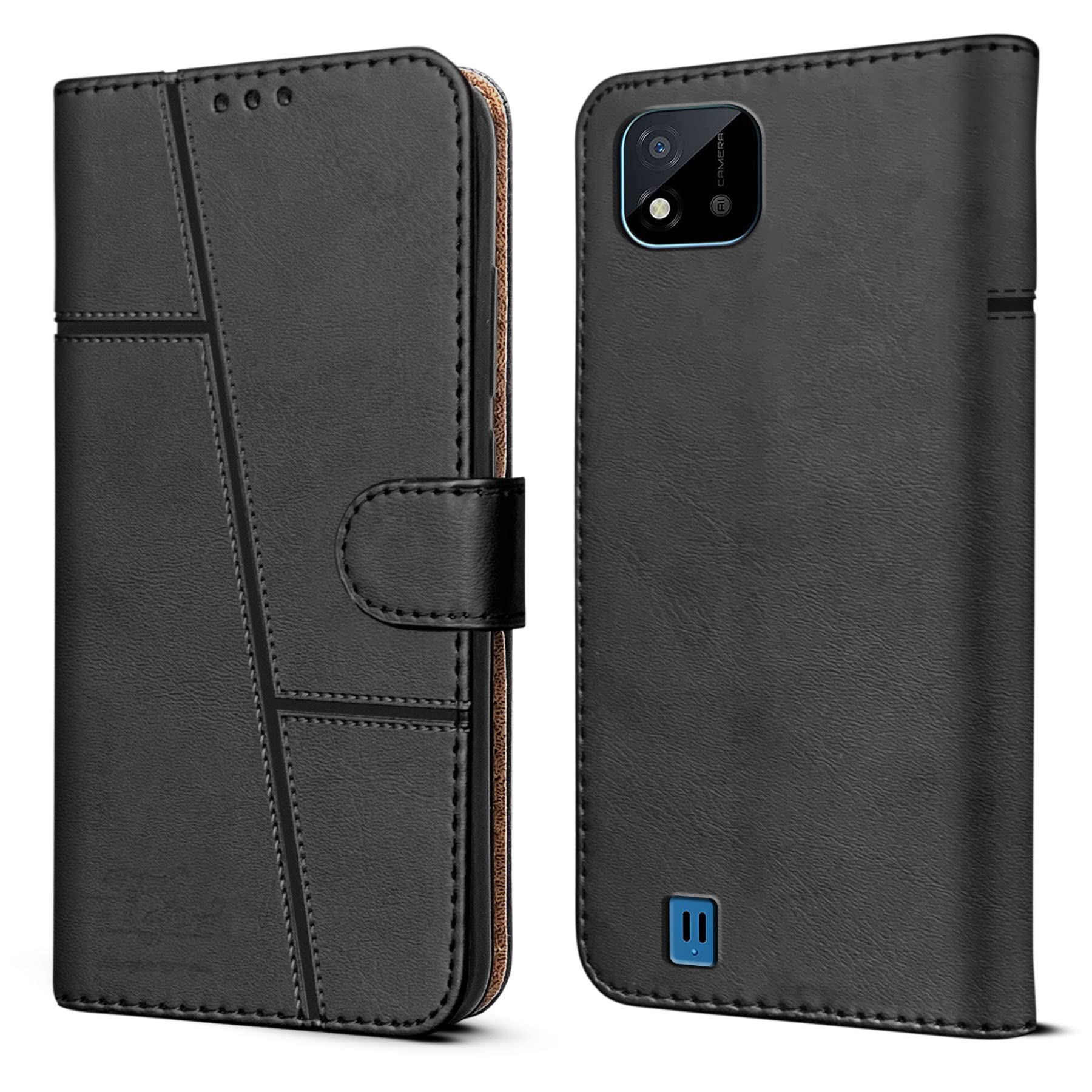 For Realme C20 | Realme C20A Flip Cover Case ( Stitched Leather with Magnetic Closure | )