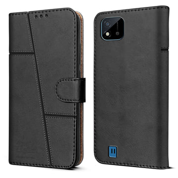 For Realme C20 | Realme C20A Flip Cover Case ( Stitched Leather with Magnetic Closure | )