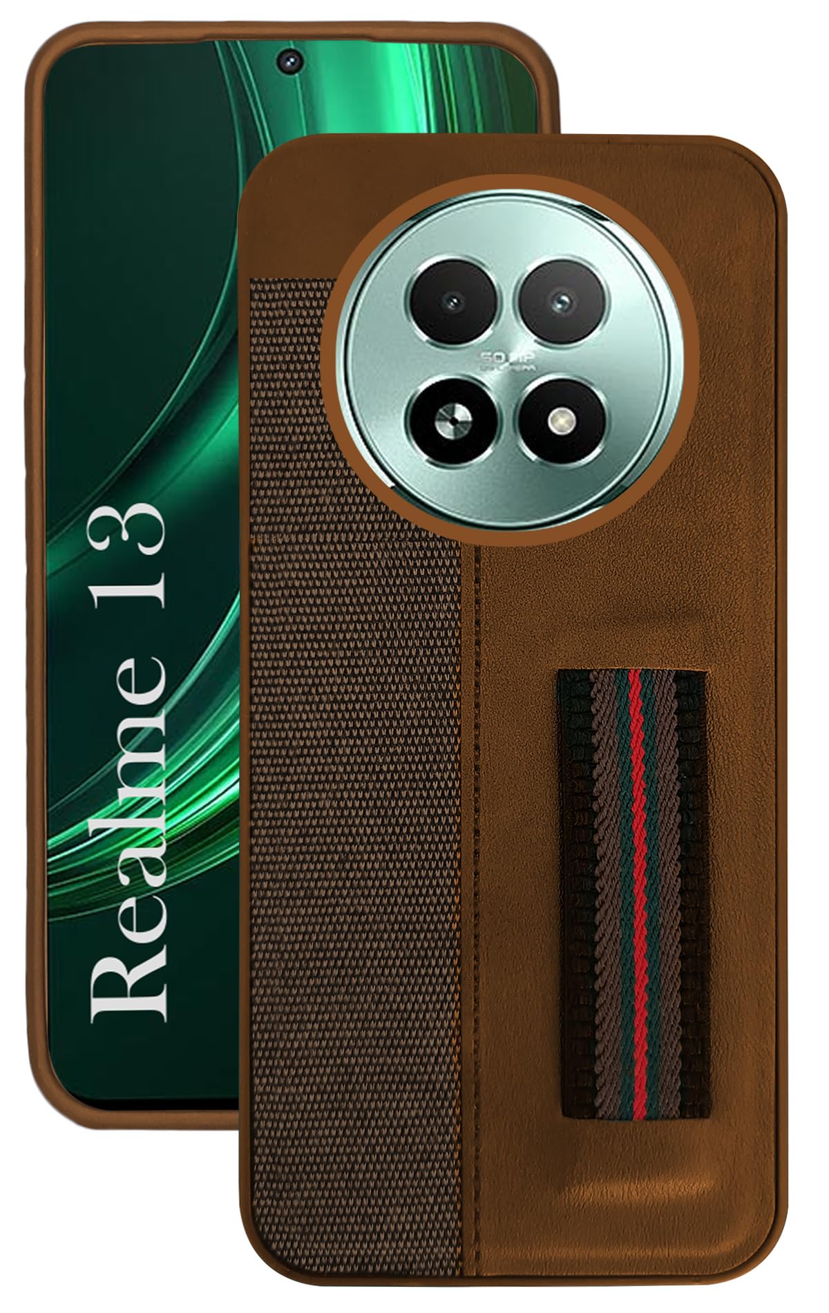 For Realme 13 Back Cover Case (Professional PU Leather | Strip Chain Holder Socket)
