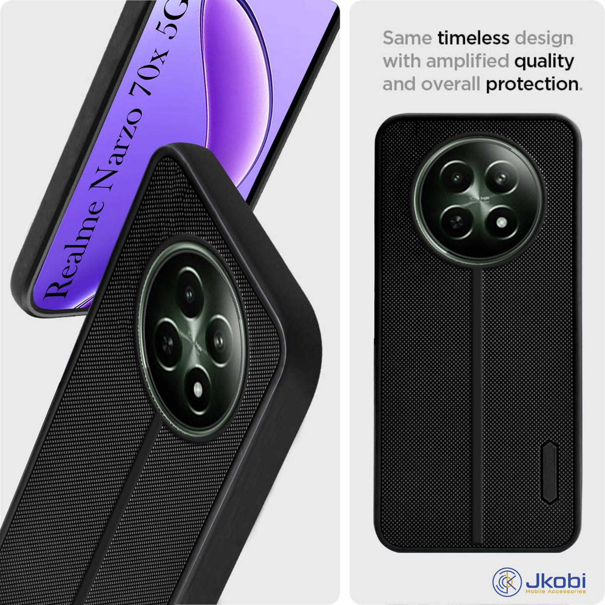 For Realme Narzo 70x Back Cover Case Rubberised (Textured Grip Design| Micro-Fiber Cloth Inside | Slim and Light Weight | Soft Touch and Feel)