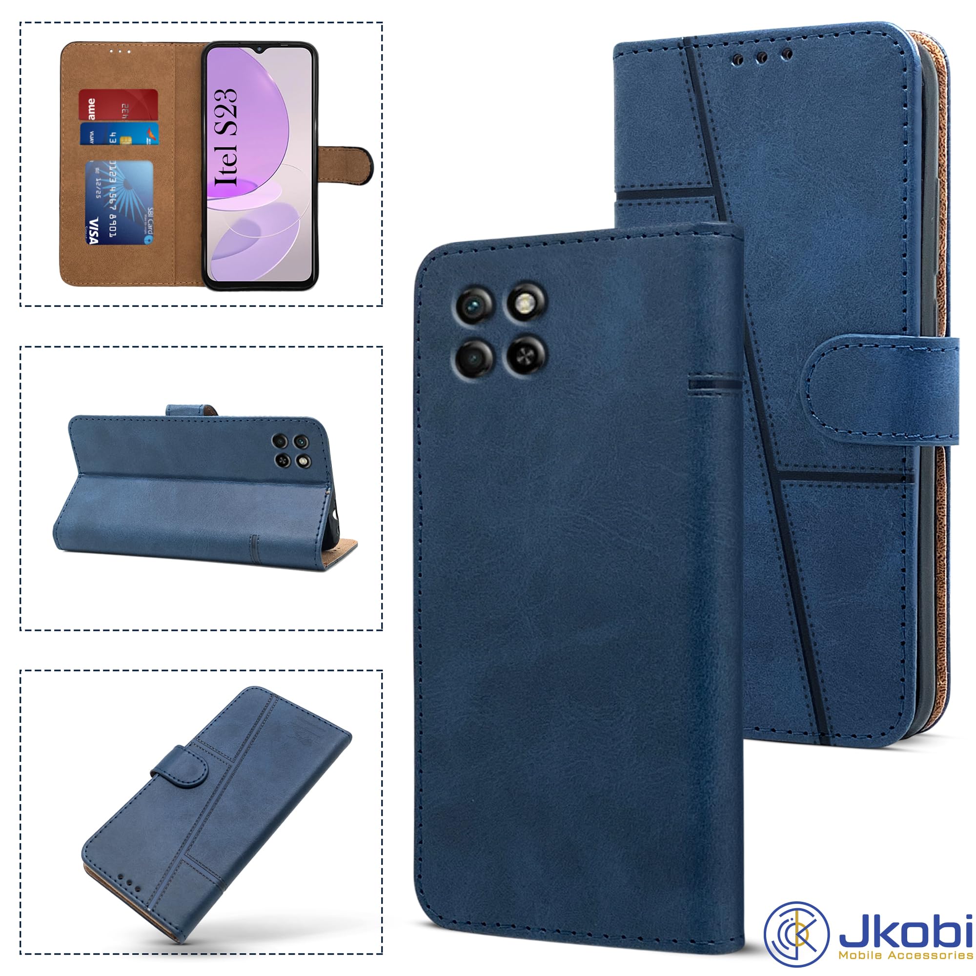 For Itel S23 Flip Cover Case (Stitched Leather with Magnetic Closure)