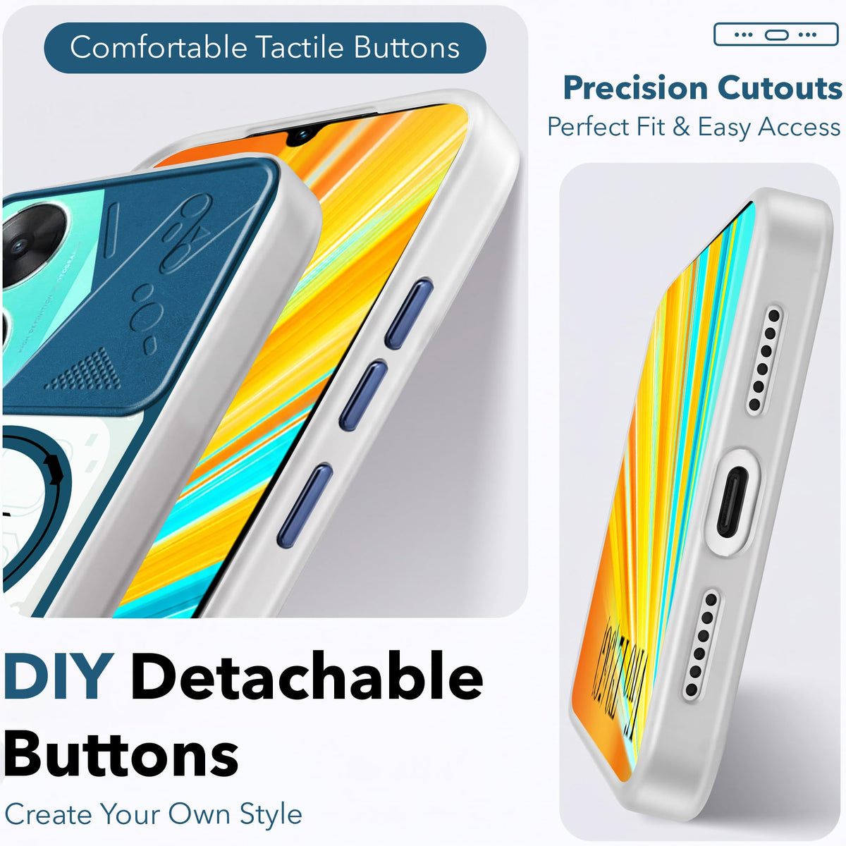 For Vivo T2 Metallic Back Cover Case (Metallic Camera Protection & Buttons | Translucent Milky Shade | Hard Polycarbonate)