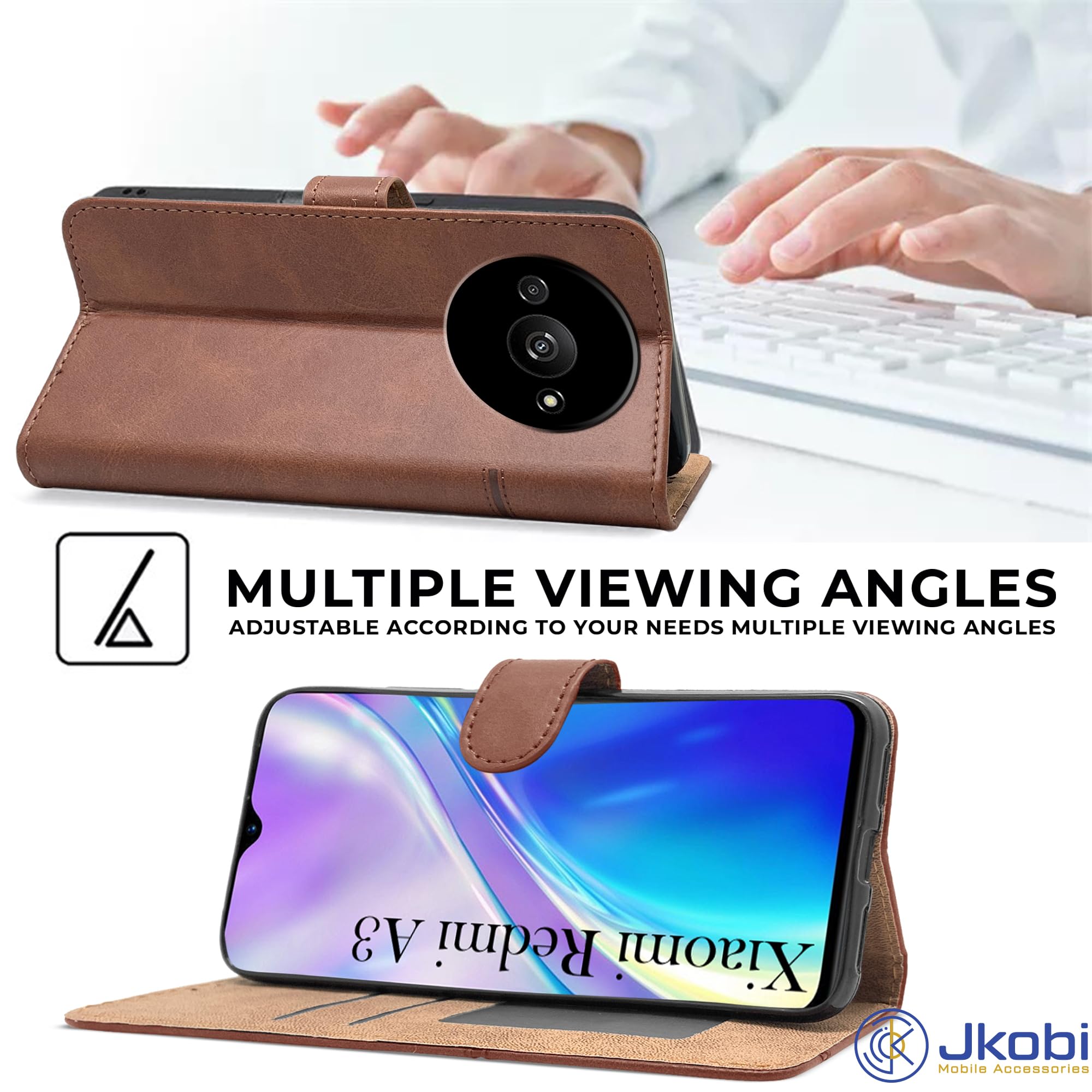 For Xiaomi Redmi A3 Flip Cover Case (Stitched Leather with Magnetic Closure)