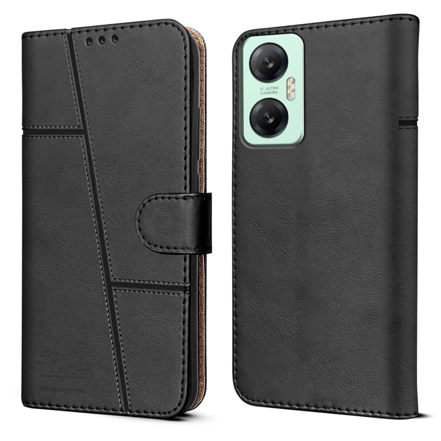 For Infinix Hot 20 5G Flip Cover Case (Stitched Leather Finish | Magnetic Closure | Inner TPU | Foldable Stand | Wallet Card Slots)